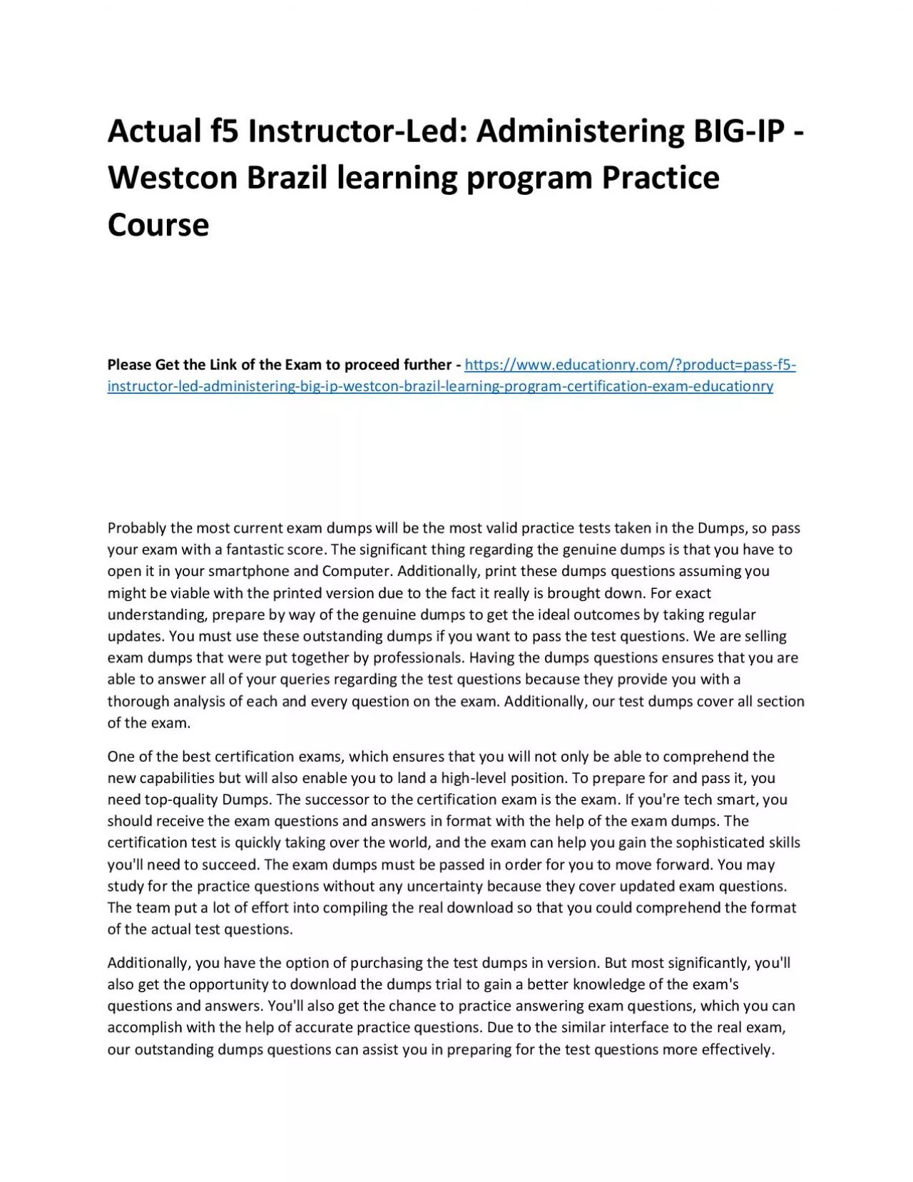 PDF-f5 Instructor-Led: Administering BIG-IP - Westcon Brazil learning program