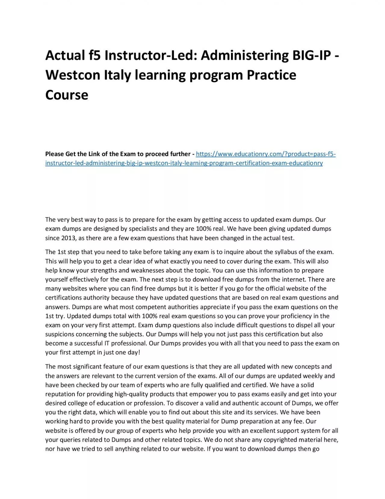 PDF-f5 Instructor-Led: Administering BIG-IP - Westcon Italy learning program