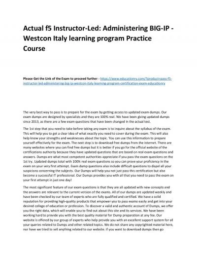 f5 Instructor-Led: Administering BIG-IP - Westcon Italy learning program