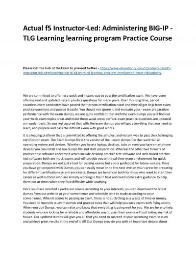 f5 Instructor-Led: Administering BIG-IP - TLG Learning learning program