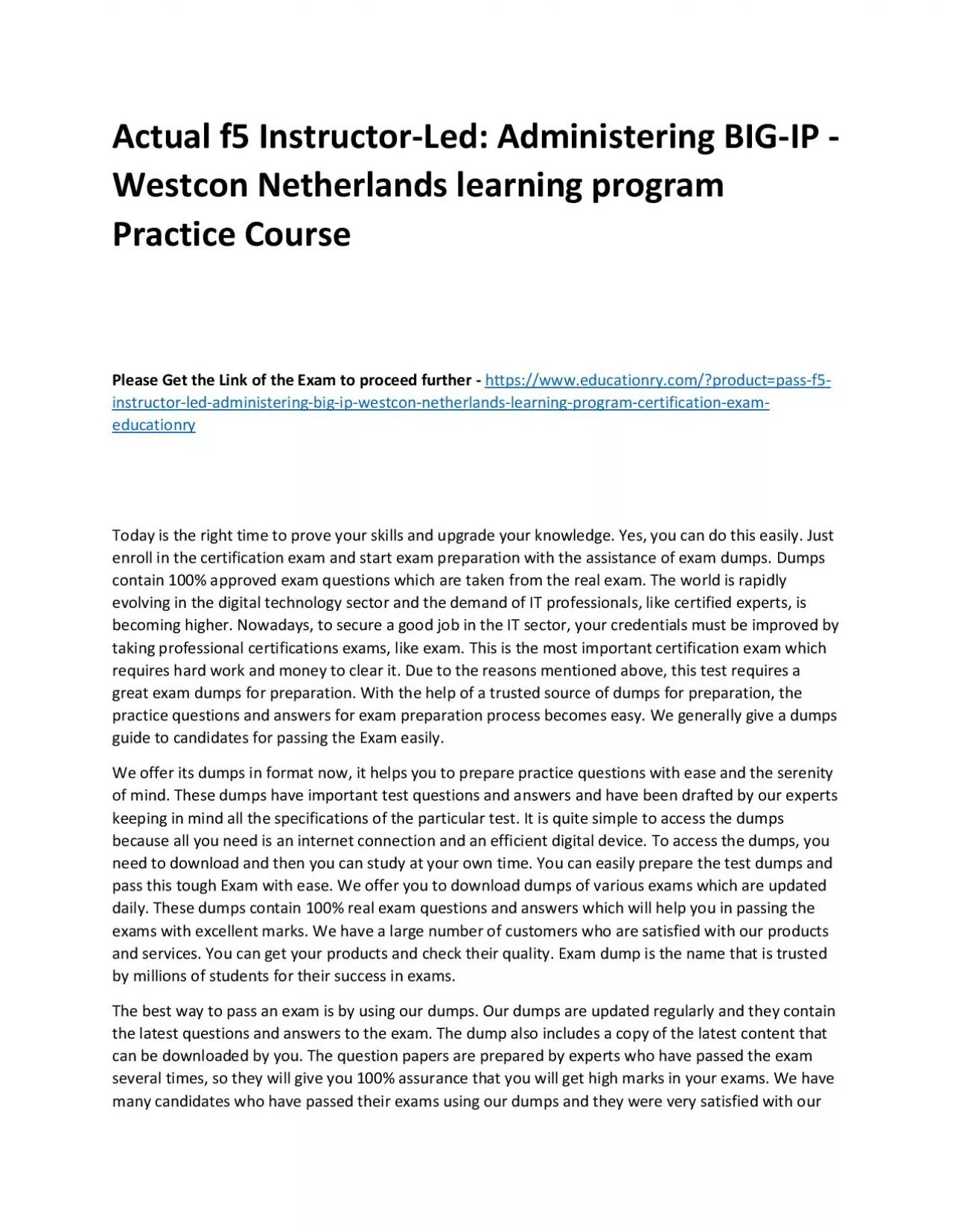 PDF-f5 Instructor-Led: Administering BIG-IP - Westcon Netherlands learning program