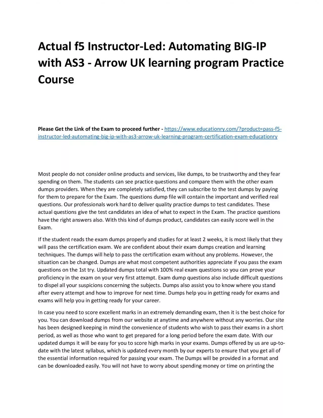 PDF-f5 Instructor-Led: Automating BIG-IP with AS3 - Arrow UK learning program