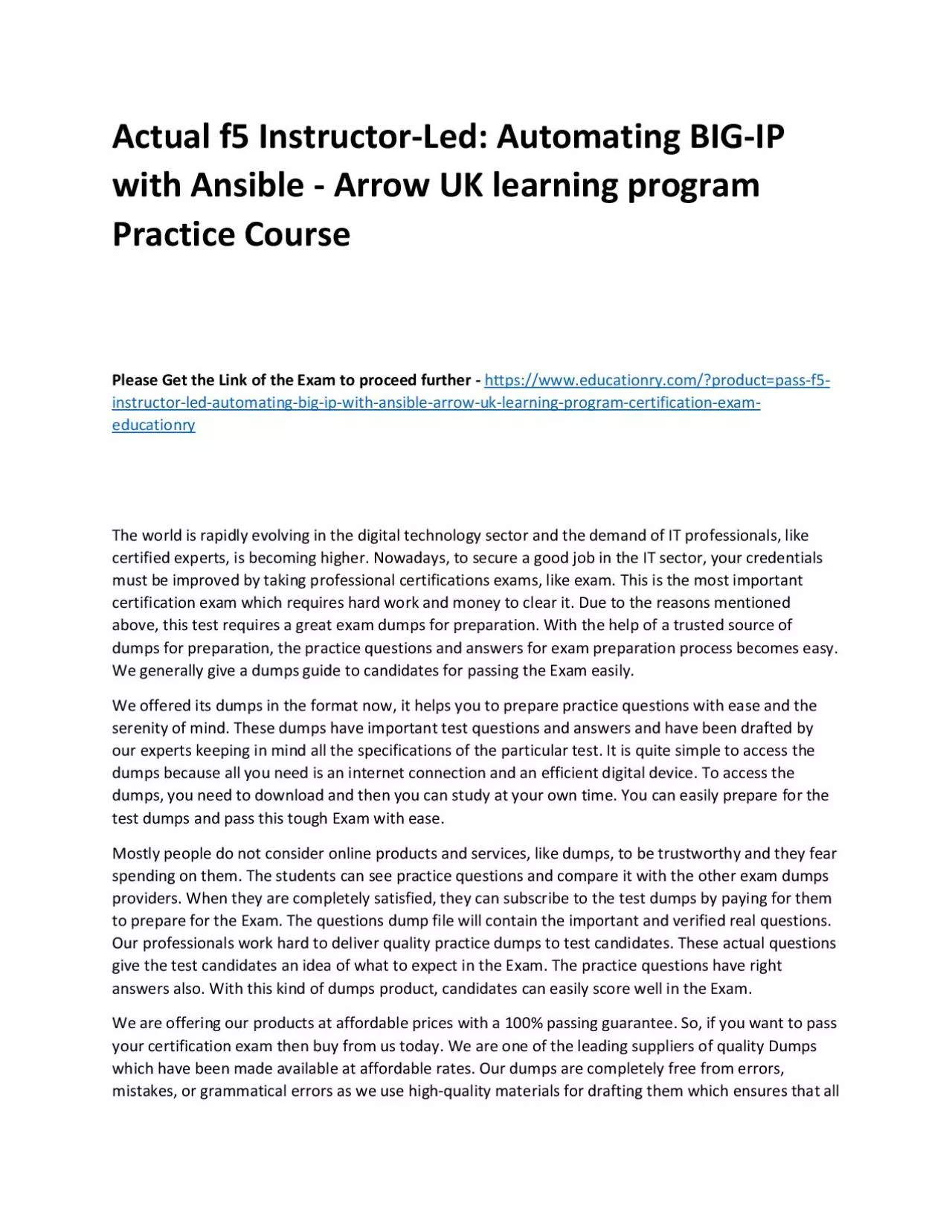 PDF-f5 Instructor-Led: Automating BIG-IP with Ansible - Arrow UK learning program