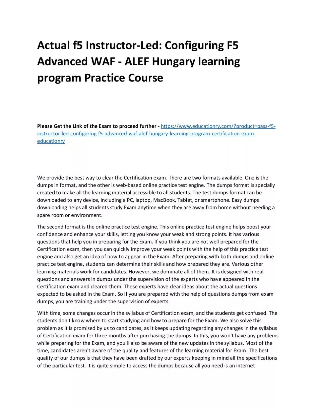 PDF-f5 Instructor-Led: Configuring F5 Advanced WAF - ALEF Hungary learning program