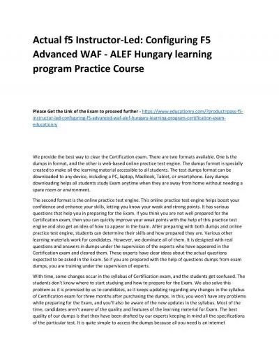 f5 Instructor-Led: Configuring F5 Advanced WAF - ALEF Hungary learning program