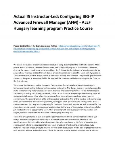 f5 Instructor-Led: Configuring BIG-IP Advanced Firewall Manager (AFM) - ALEF Hungary learning