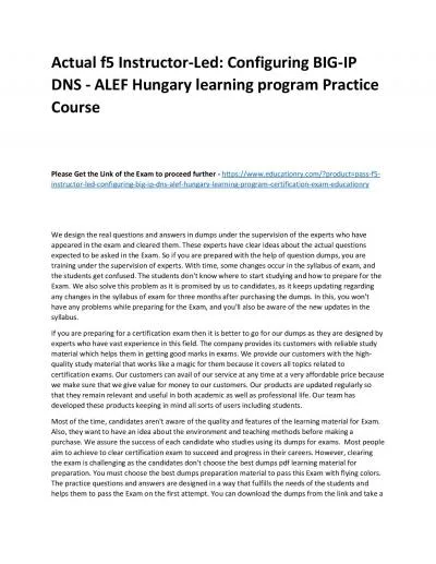 f5 Instructor-Led: Configuring BIG-IP DNS - ALEF Hungary learning program