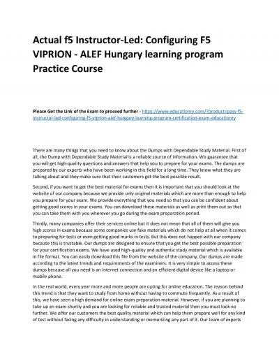 f5 Instructor-Led: Configuring F5 VIPRION - ALEF Hungary learning program