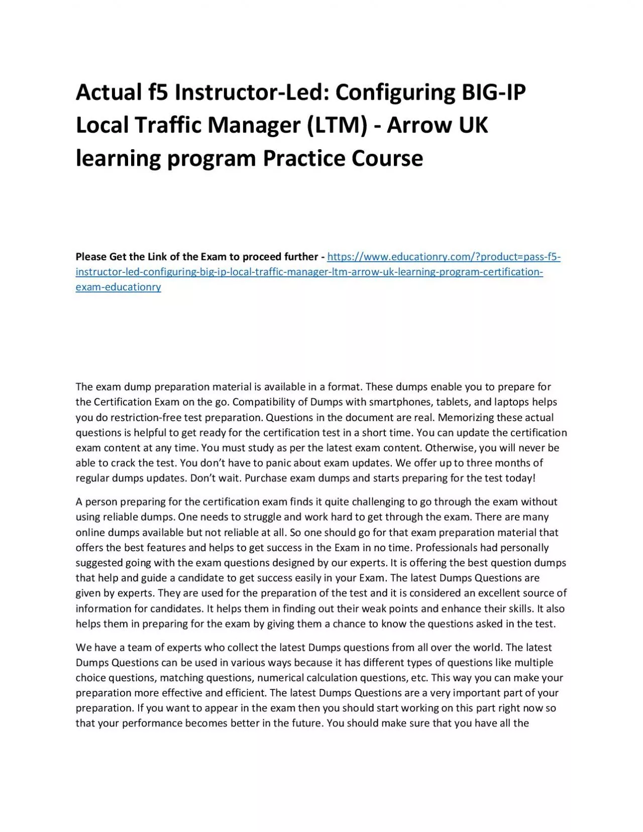 PDF-f5 Instructor-Led: Configuring BIG-IP Local Traffic Manager (LTM) - Arrow UK learning