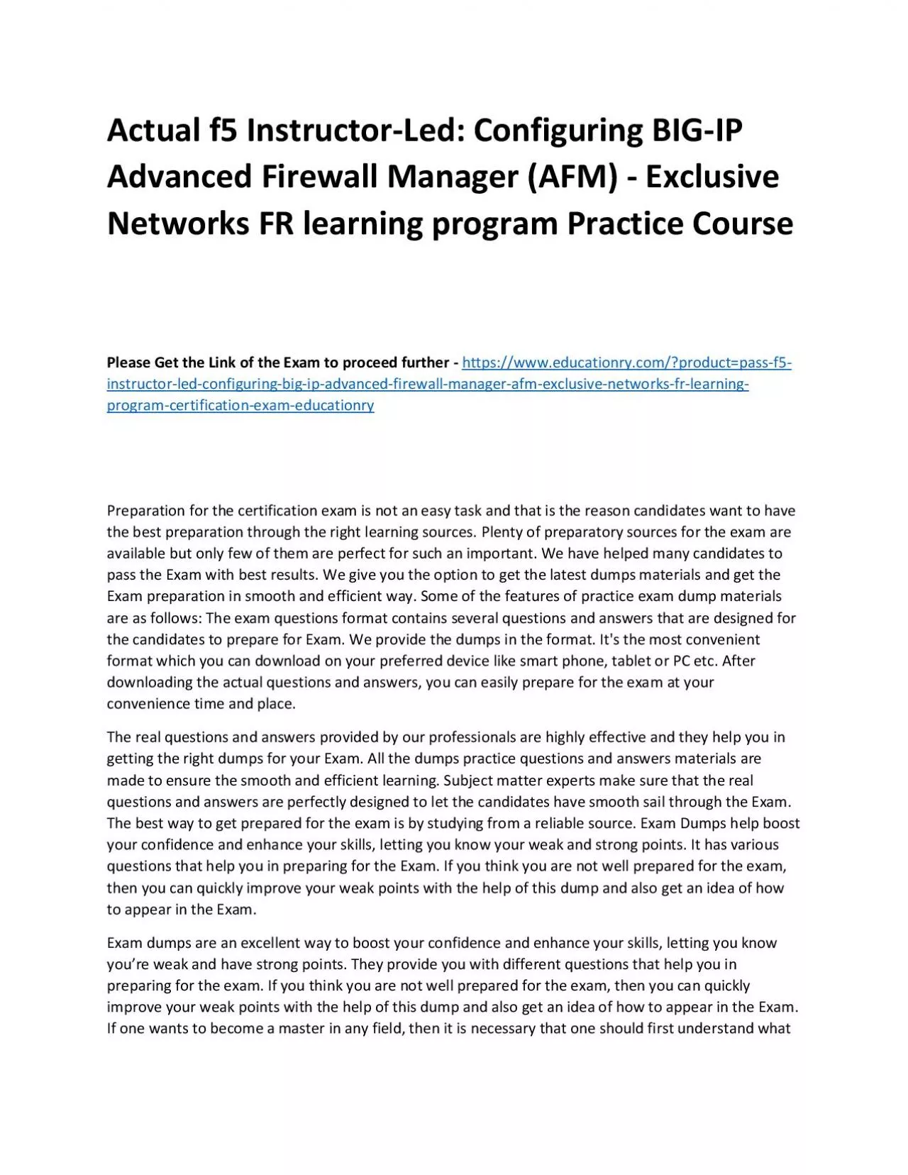 PDF-f5 Instructor-Led: Configuring BIG-IP Advanced Firewall Manager (AFM) - Exclusive Networks