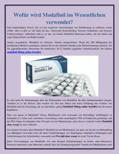 Wofür wird Modafinil im Wesentlichen verwendet?