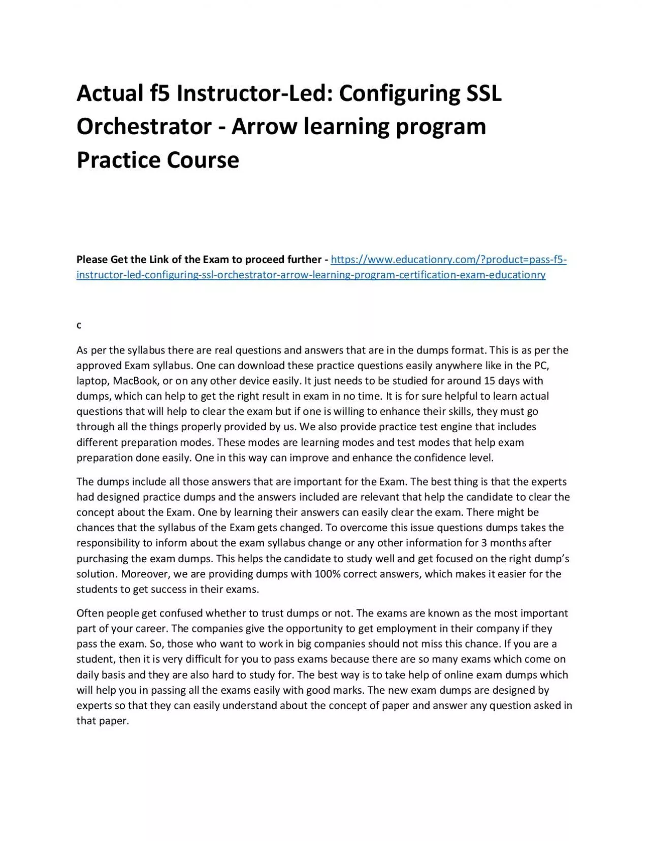 PDF-f5 Instructor-Led: Configuring SSL Orchestrator - Arrow learning program