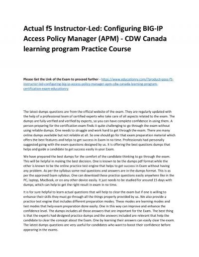 f5 Instructor-Led: Configuring BIG-IP Access Policy Manager (APM) - CDW Canada learning program