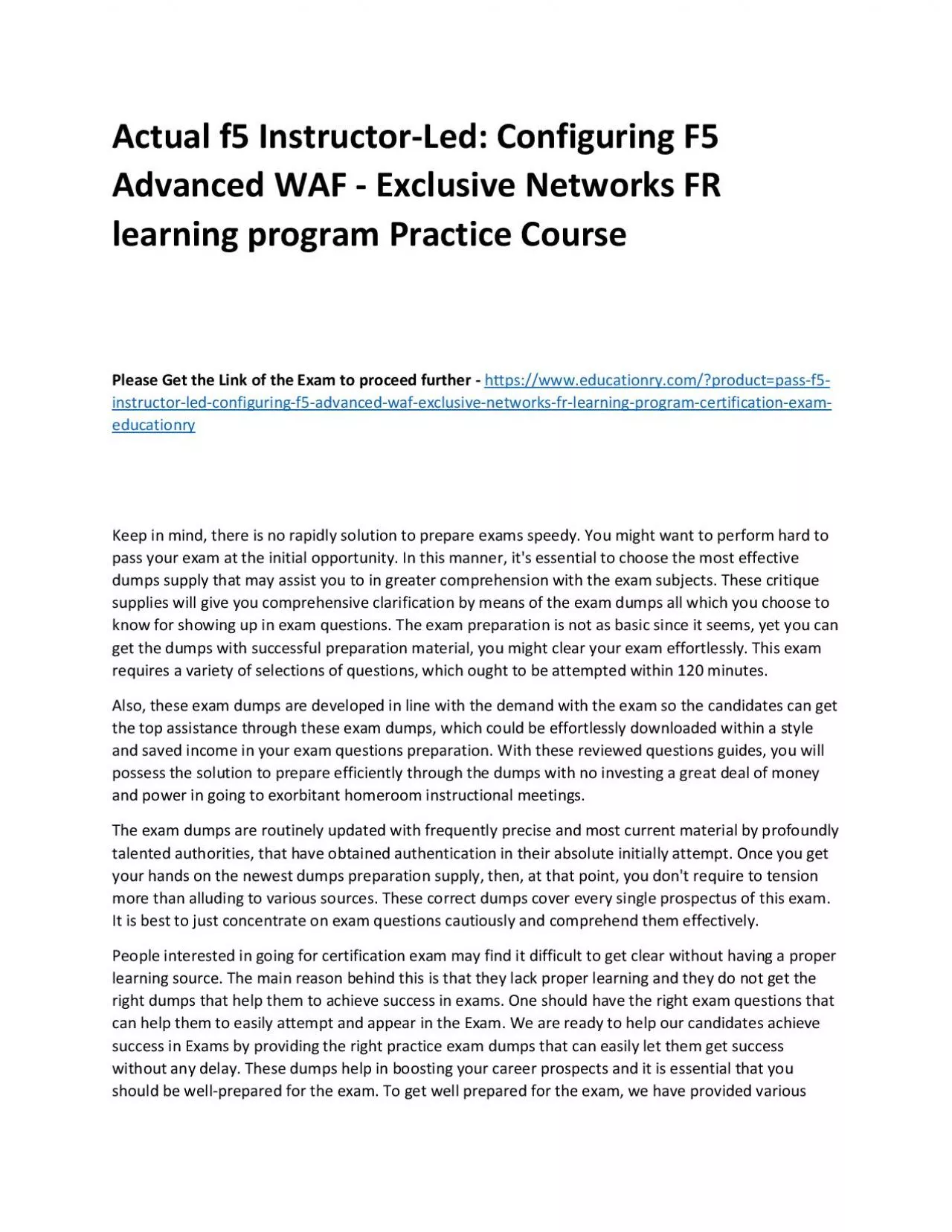 PDF-f5 Instructor-Led: Configuring F5 Advanced WAF - Exclusive Networks FR learning program