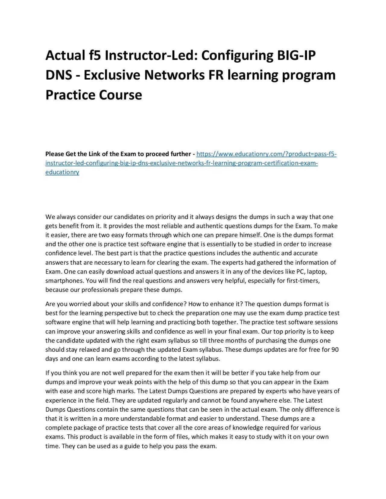 PDF-f5 Instructor-Led: Configuring BIG-IP DNS - Exclusive Networks FR learning program