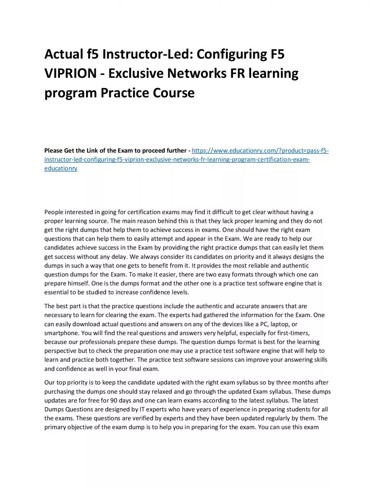 PDF-f5 Instructor-Led: Configuring F5 VIPRION - Exclusive Networks FR learning program