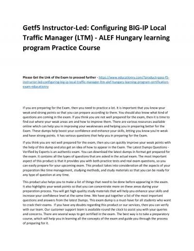 f5 Instructor-Led: Configuring BIG-IP Local Traffic Manager (LTM) - ALEF Hungary learning