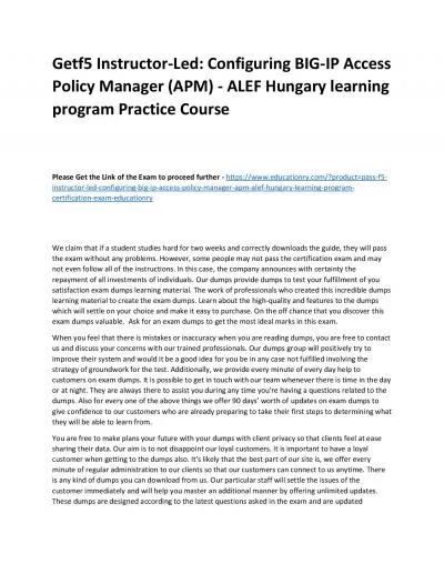 f5 Instructor-Led: Configuring BIG-IP Access Policy Manager (APM) - ALEF Hungary learning