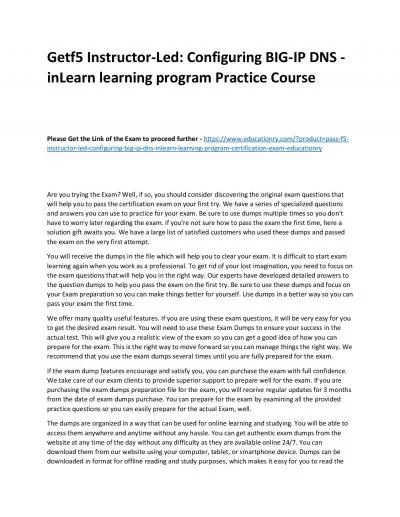 f5 Instructor-Led: Configuring BIG-IP DNS - inLearn learning program