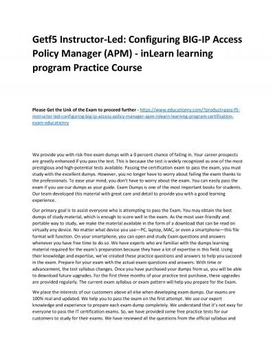 f5 Instructor-Led: Configuring BIG-IP Access Policy Manager (APM) - inLearn learning program