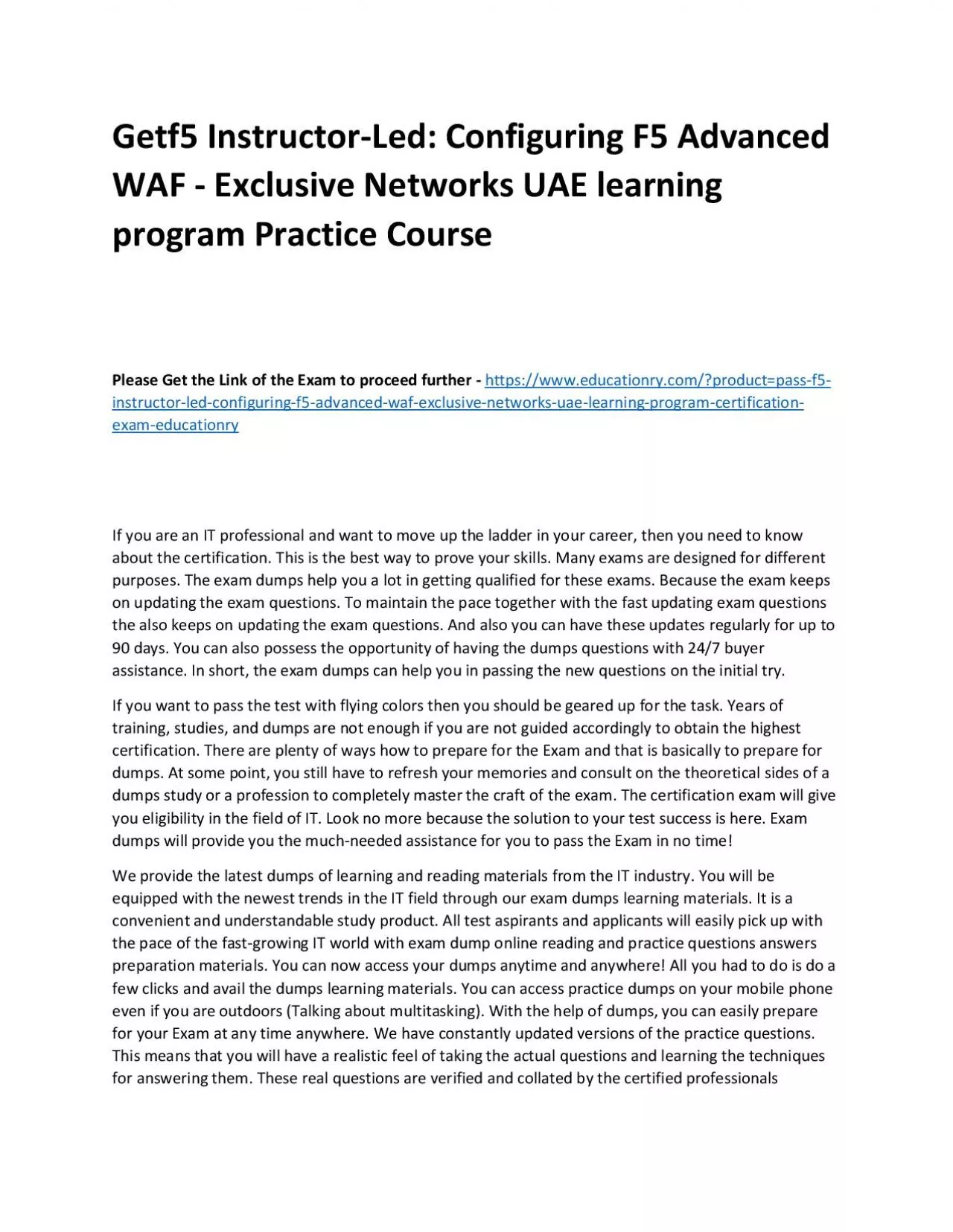 PDF-f5 Instructor-Led: Configuring F5 Advanced WAF - Exclusive Networks UAE learning program