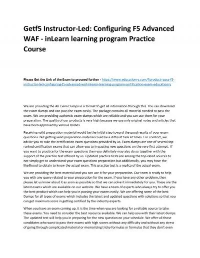 f5 Instructor-Led: Configuring F5 Advanced WAF - inLearn learning program