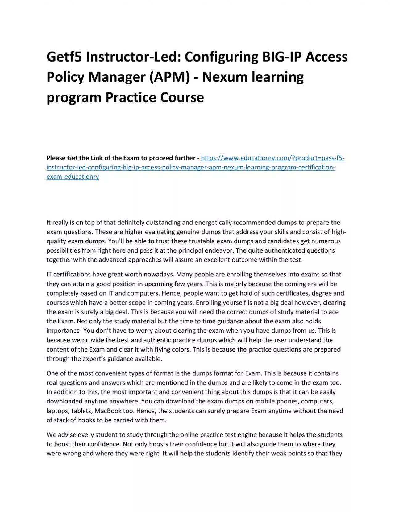 PDF-f5 Instructor-Led: Configuring BIG-IP Access Policy Manager (APM) - Nexum learning program