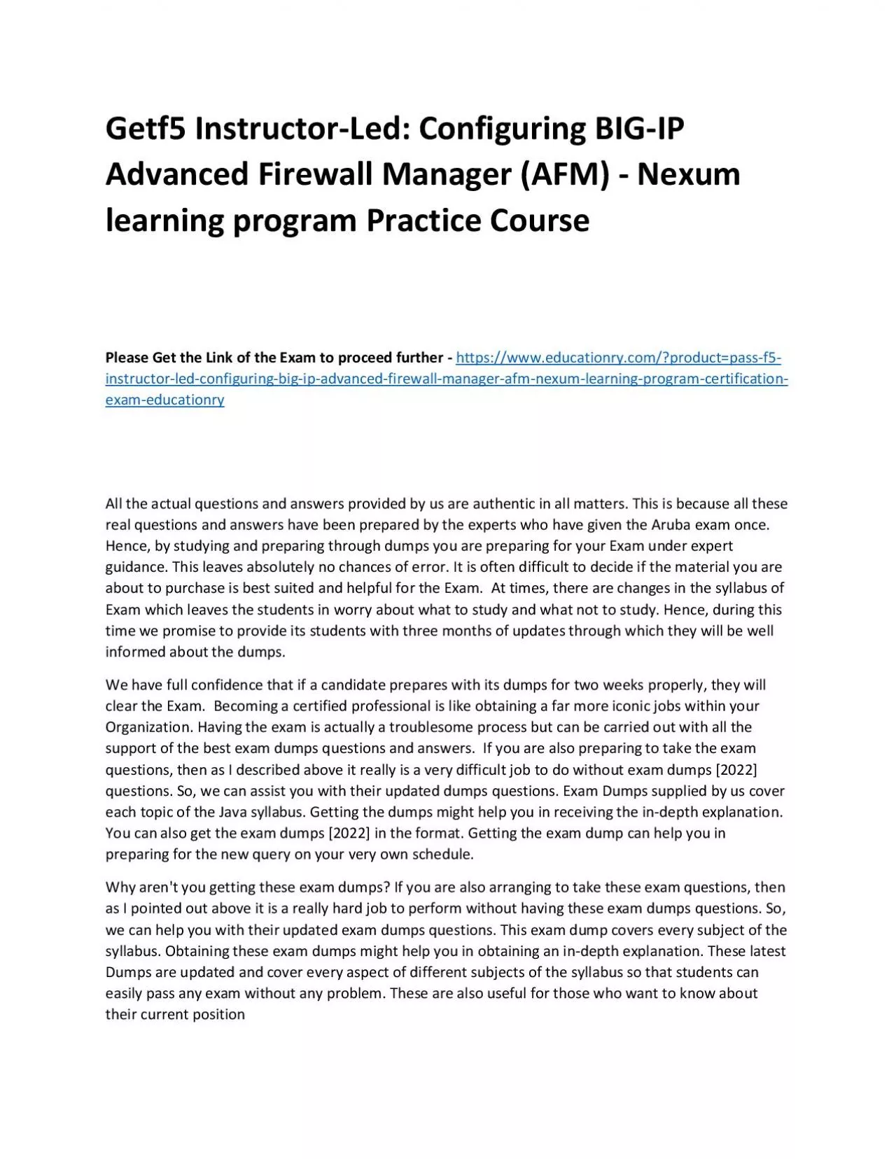 PDF-f5 Instructor-Led: Configuring BIG-IP Advanced Firewall Manager (AFM) - Nexum learning