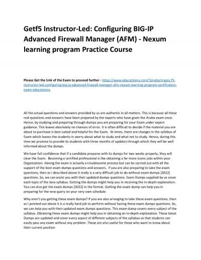 f5 Instructor-Led: Configuring BIG-IP Advanced Firewall Manager (AFM) - Nexum learning