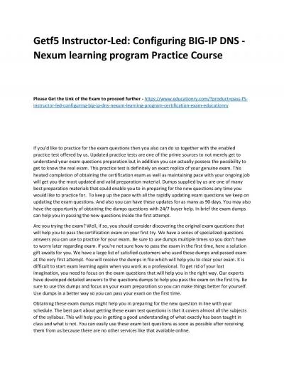 f5 Instructor-Led: Configuring BIG-IP DNS - Nexum learning program