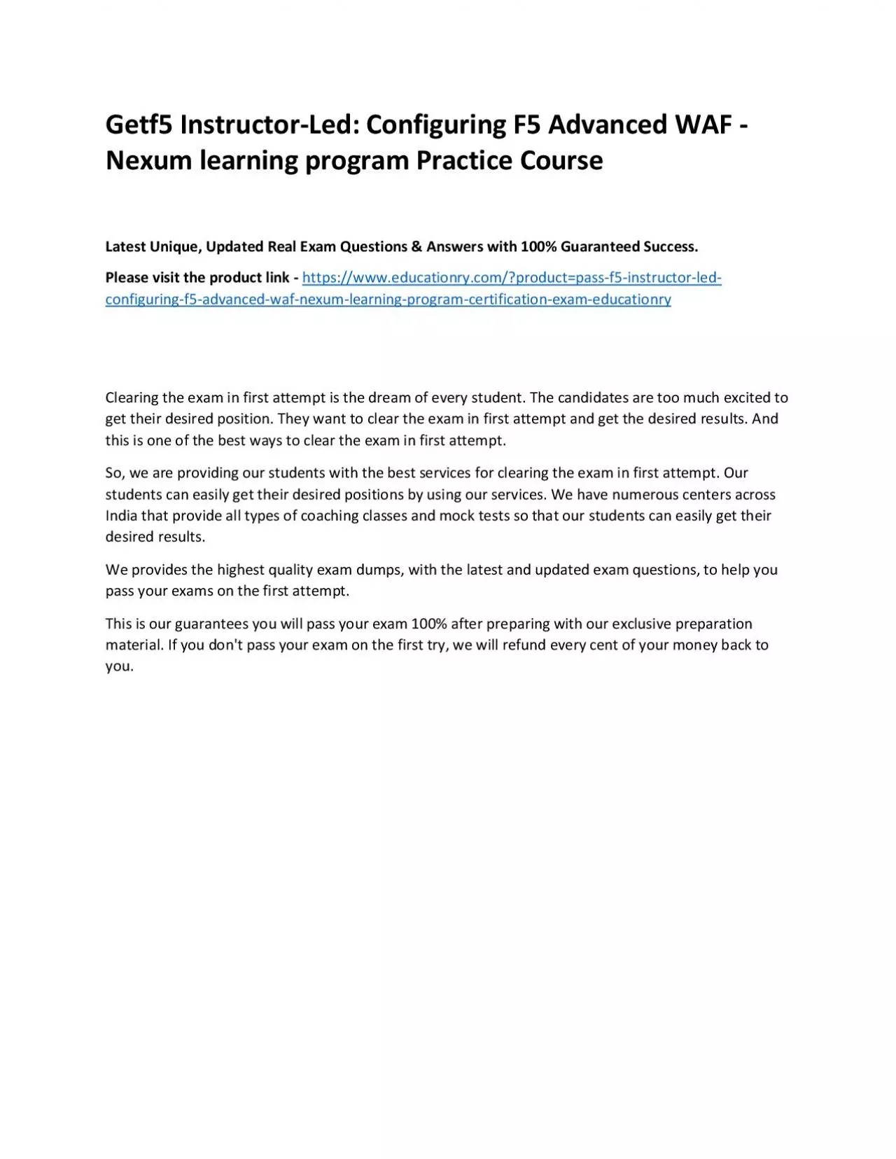 PDF-f5 Instructor-Led: Configuring F5 Advanced WAF - Nexum learning program