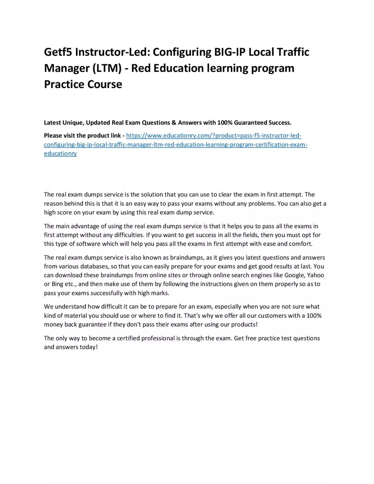 PDF-f5 Instructor-Led: Configuring BIG-IP Local Traffic Manager (LTM) - Red Education learning