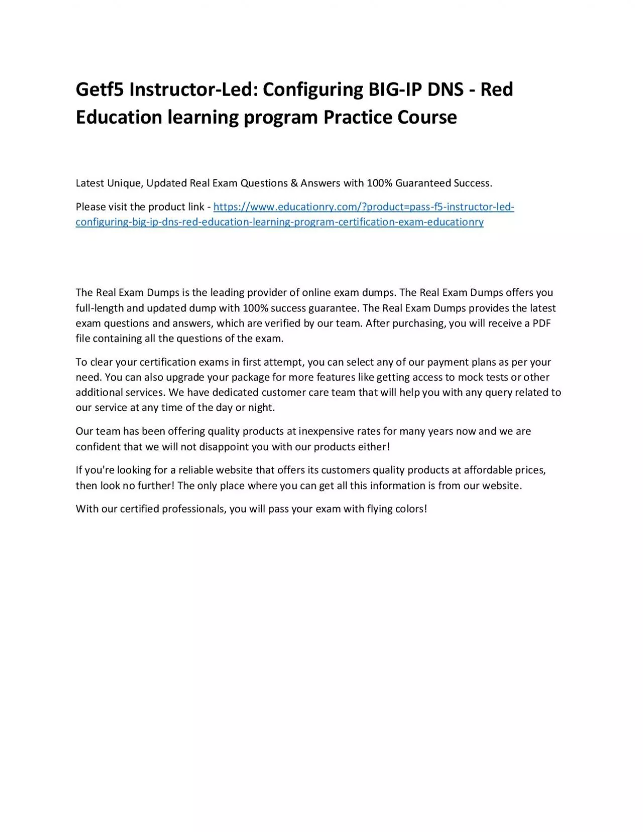 PDF-f5 Instructor-Led: Configuring BIG-IP DNS - Red Education learning program