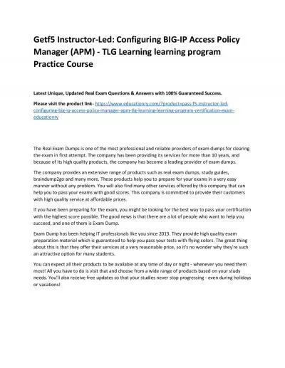 f5 Instructor-Led: Configuring BIG-IP Access Policy Manager (APM) - TLG Learning learning program