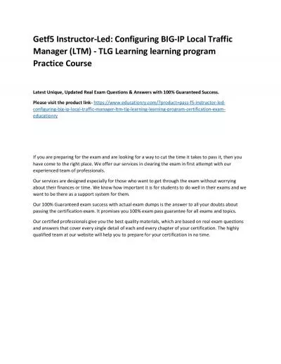 f5 Instructor-Led: Configuring BIG-IP Local Traffic Manager (LTM) - TLG Learning learning