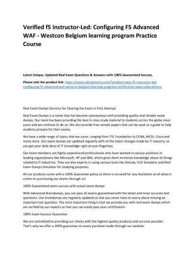 f5 Instructor-Led: Configuring F5 Advanced WAF - Westcon Belgium learning program