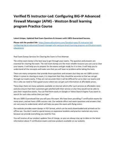 f5 Instructor-Led: Configuring BIG-IP Advanced Firewall Manager (AFM) - Westcon Brazil