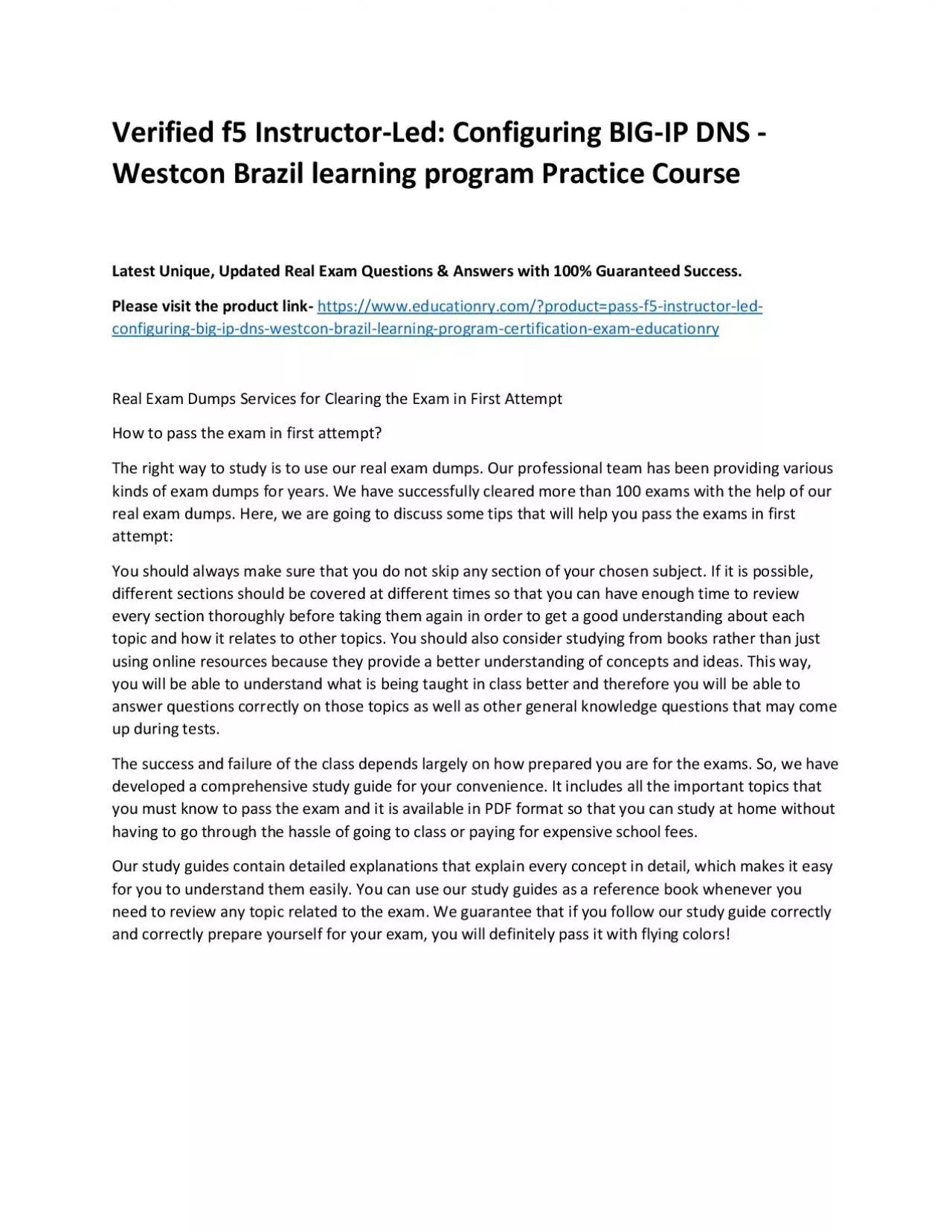 PDF-f5 Instructor-Led: Configuring BIG-IP DNS - Westcon Brazil learning program