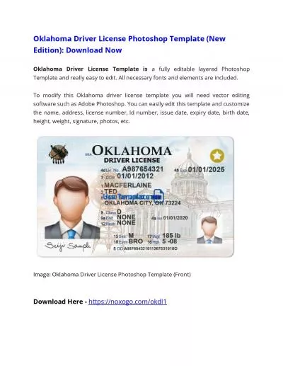 Oklahoma Driver License Photoshop Template (New Edition)