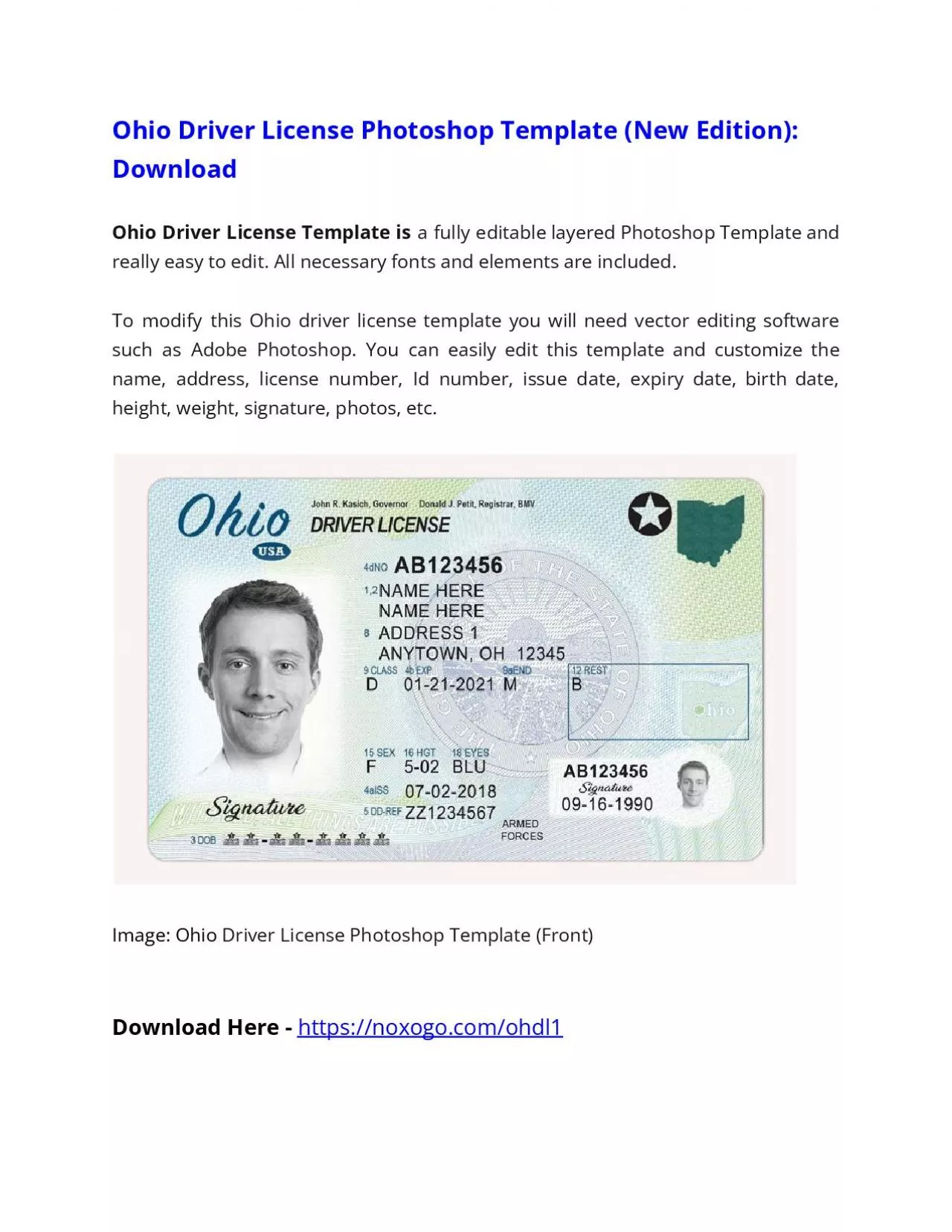 PDF-Ohio Driver License Photoshop Template (New Edition)