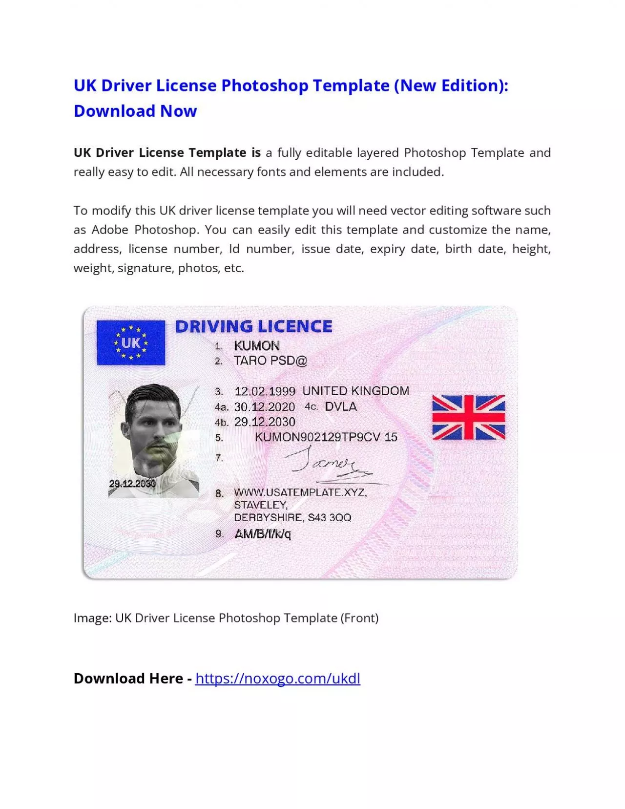 PDF-UK Driver License Photoshop Template (New Edition)