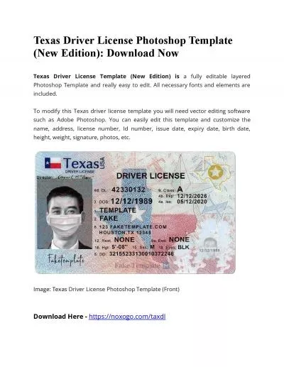 Texas Driver License Photoshop Template (New Edition)