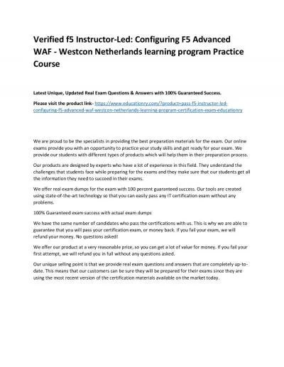 f5 Instructor-Led: Configuring F5 Advanced WAF - Westcon Netherlands learning program