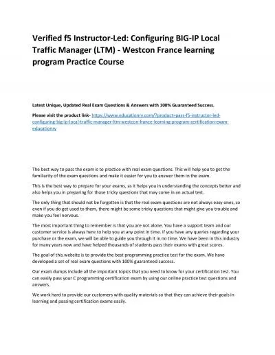 f5 Instructor-Led: Configuring BIG-IP Local Traffic Manager (LTM) - Westcon France learning program