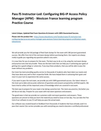 f5 Instructor-Led: Configuring BIG-IP Access Policy Manager (APM) - Westcon France learning program