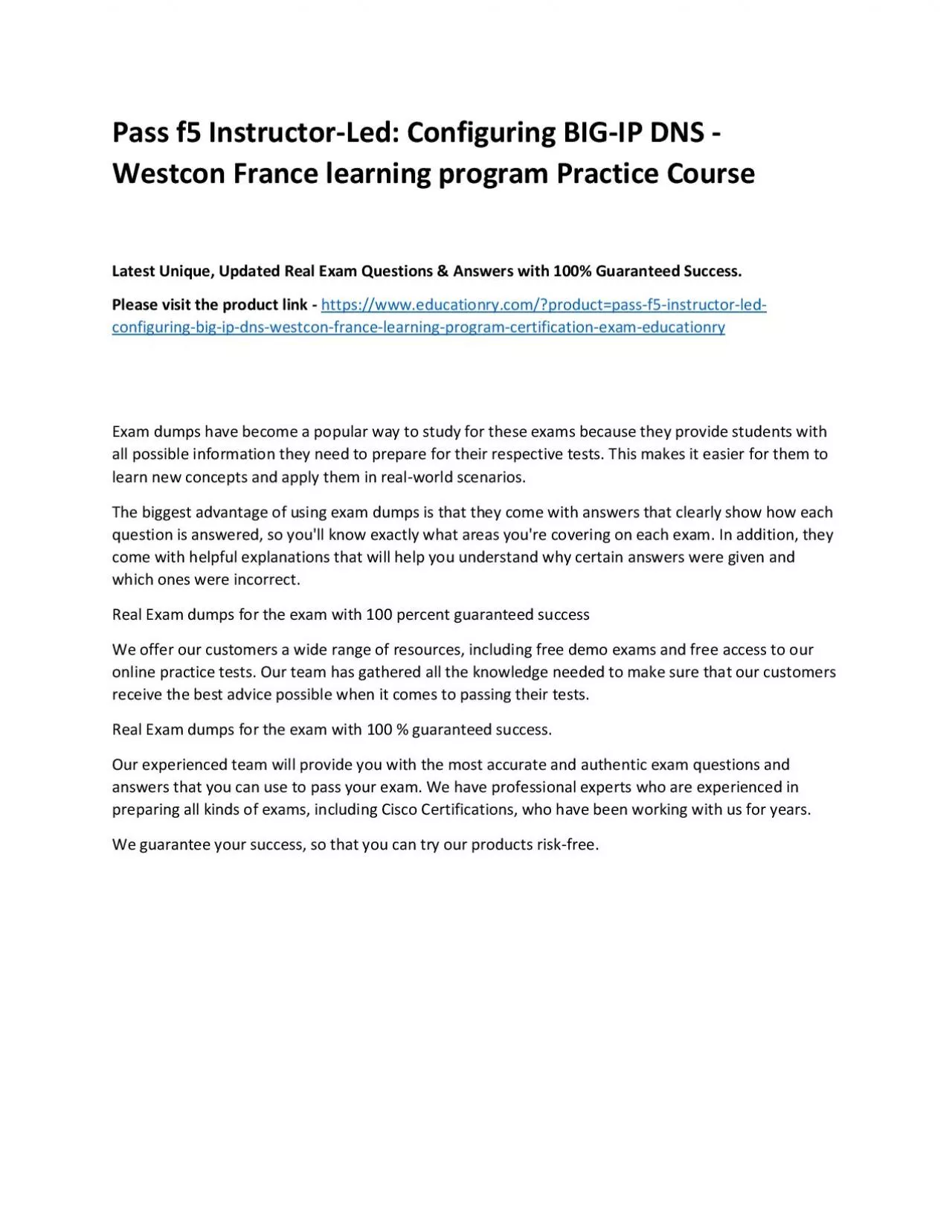 PDF-f5 Instructor-Led: Configuring BIG-IP DNS - Westcon France learning program