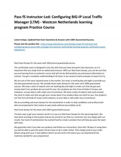 f5 Instructor-Led: Configuring BIG-IP Local Traffic Manager (LTM) - Westcon Netherlands learning program