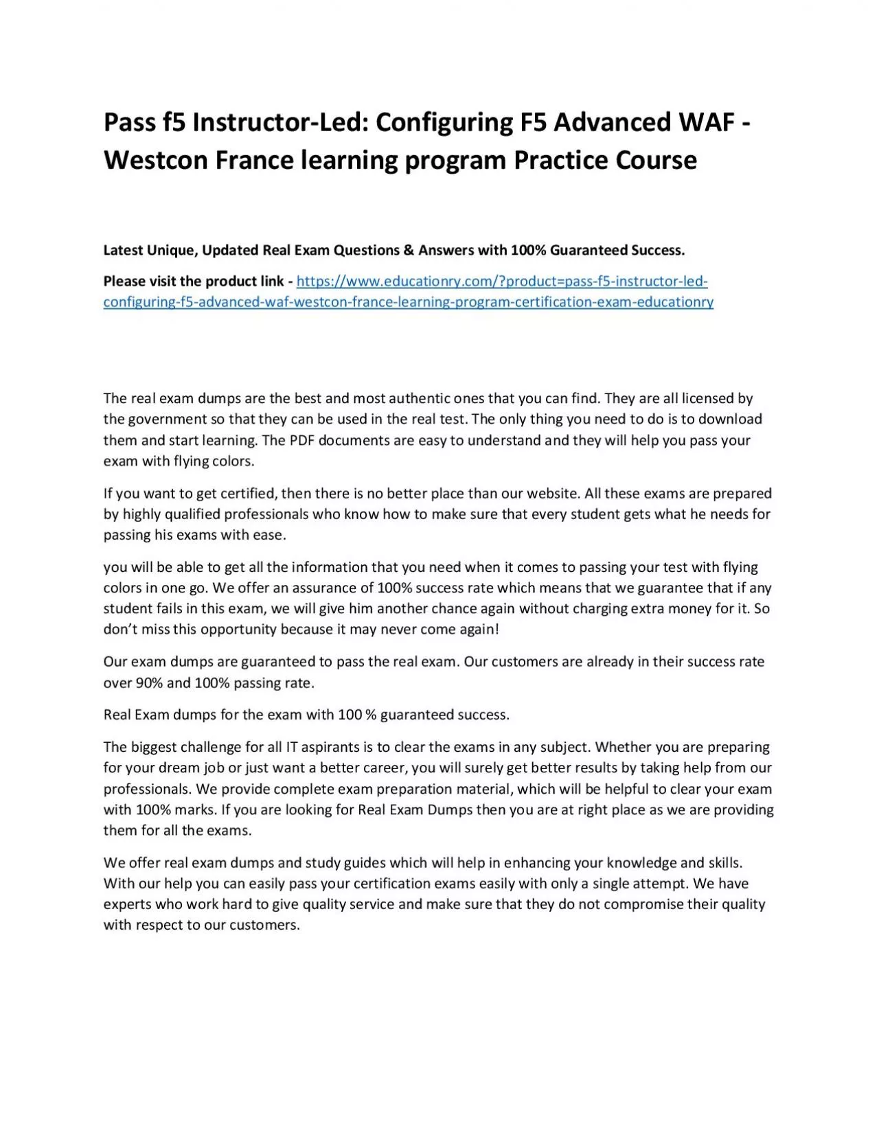 PDF-f5 Instructor-Led: Configuring F5 Advanced WAF - Westcon France learning program