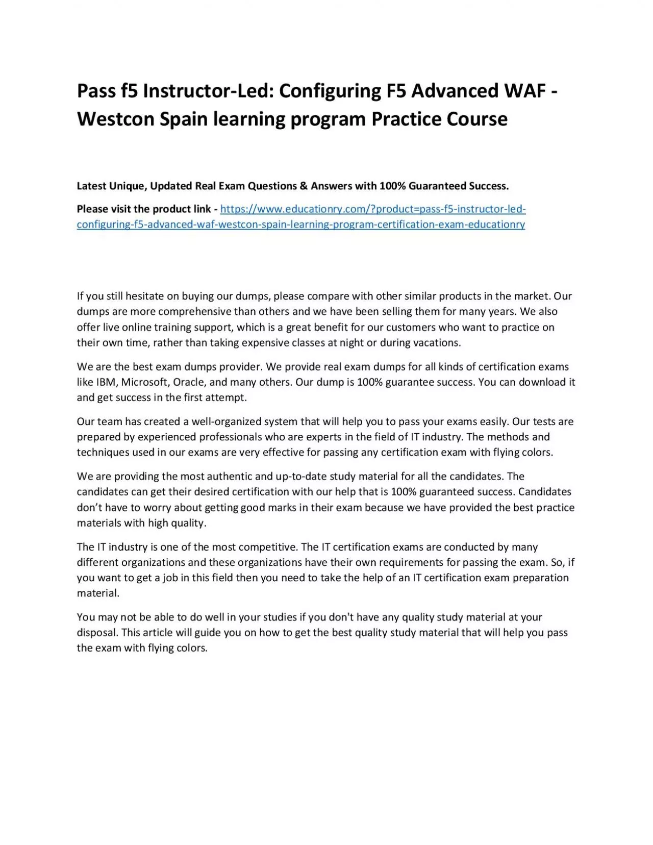 PDF-f5 Instructor-Led: Configuring F5 Advanced WAF - Westcon Spain learning program