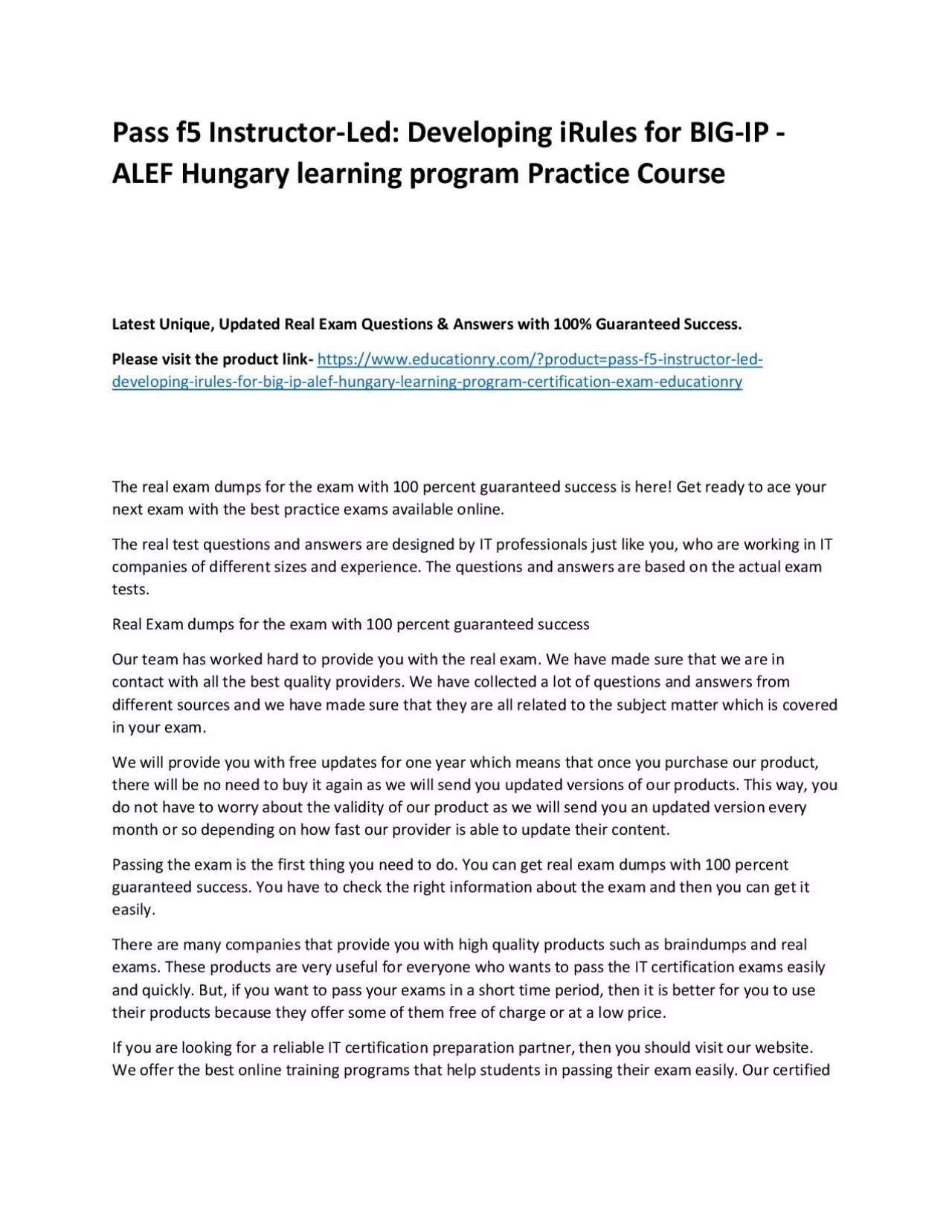 PDF-f5 Instructor-Led: Developing iRules for BIG-IP - ALEF Hungary learning program